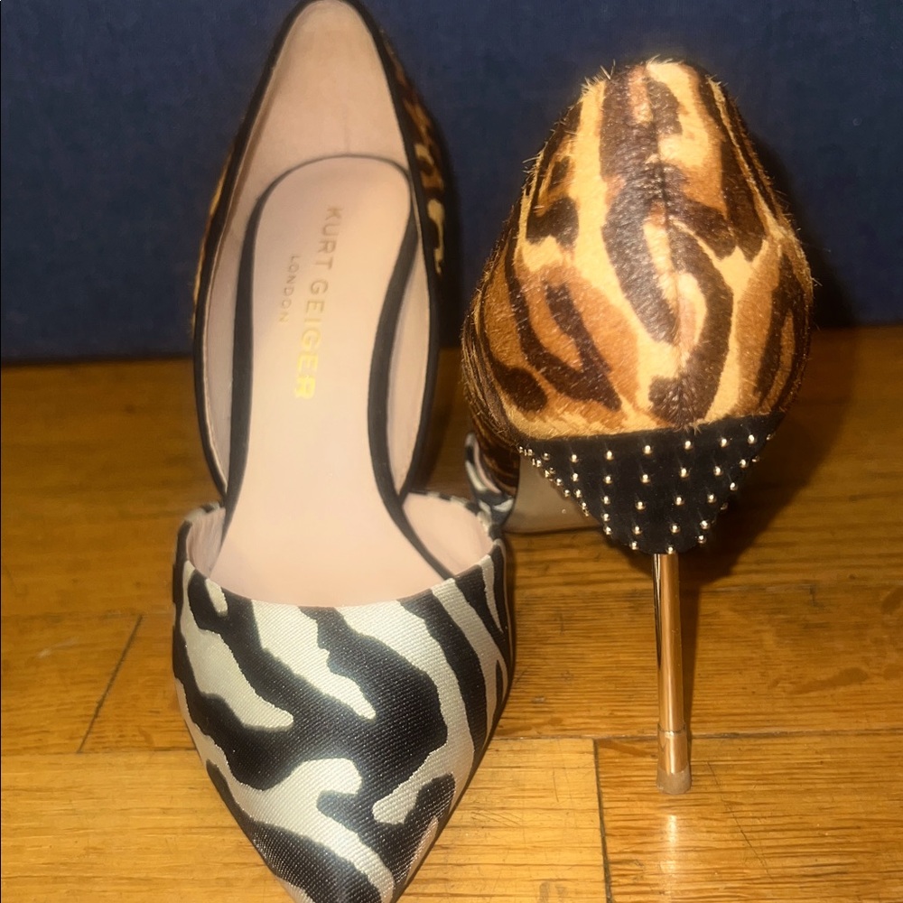 KURT GEIGER LONDON BOND Leopard / Zebra SPIKE stiletto HEELS WOMENS SZ 37